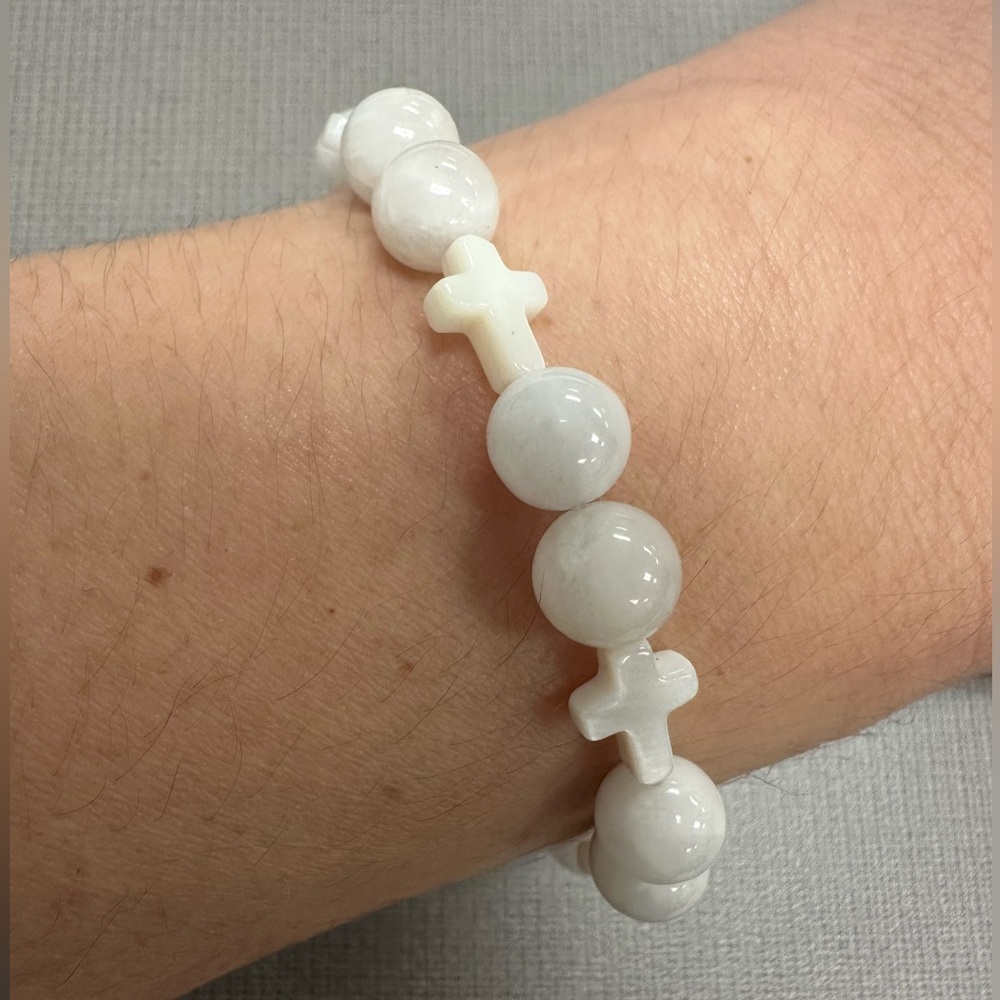 White Beaded Cross Bracelet